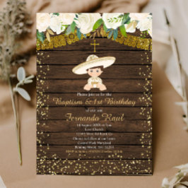 Gold Fiesta Taufe und erster Geburtstag Einladung