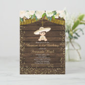 Gold Fiesta Taufe und erster Geburtstag Einladung (Stehend Vorderseite)