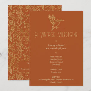 Gold-Filigran Art Deco Eisvogel 70. Geburtstag Einladung