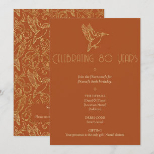 Gold-Filigran Art Deco   Eisvogel 80. Geburtstag Einladung