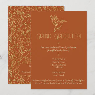 Gold-Filigran Art Deco Eisvogel-Abschluss Einladung
