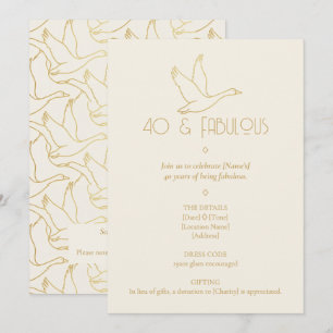 Gold-Filigran Art Deco   Gans 40. Geburtstag Einladung