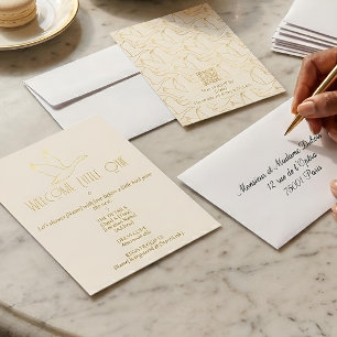 Gold-Filigran Art Deco   Gänschen-Babyparty Einladung