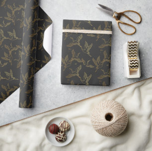 Gold-Filigran Art Déco   Kranich Anthrazitgrau Geschenkpapier