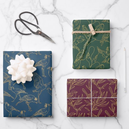 Gold-Filigran Art Deco | Regency-Vögel-Set Geschenkpapier Set (Vorderseite)