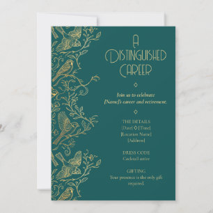 Gold-Filigran Art Deco   Spatzen-Rentner Einladung