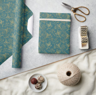 Gold-Filigran Art Deco   Sperling Tealblau Geschenkpapier
