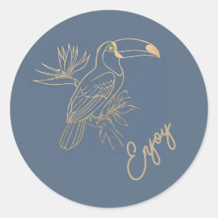 Gold-Filigran Art Deco Toucan Estate Grau Genieß Runder Aufkleber
