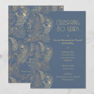 Gold-Filigran Art Deco   Tukan 80. Geburtstag Einladung