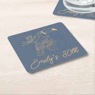 Gold-Filigran Art Deco Tukan-Anwesen Grau Custom Rechteckiger Pappuntersetzer