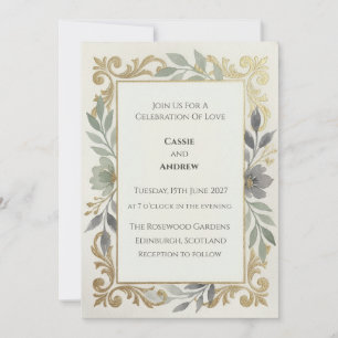 Gold-Filigran Hochzeit in Salbeigrün Einladung