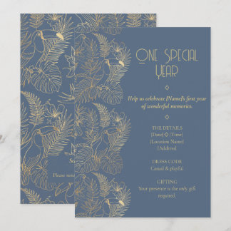 Gold Filigree Art Deco | Toucan 1st Birthday Einladung