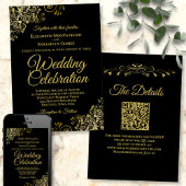 Gold Filigree auf Black Elegant QR Code Wedding Einladung