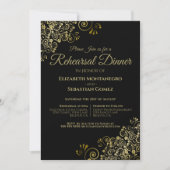 Gold Filigree auf Black Wedding Probe & Dinner Einladung (Vorderseite)