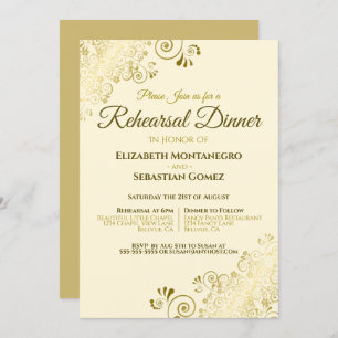 Gold Filigree auf Cream Wedding Probe & Dinner Einladung