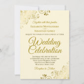 Gold Filigree auf Creme Eleganter QR Code Hochzeit Einladung (Vorderseite)