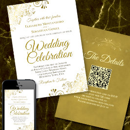 Gold Filigree auf White Elegant QR Code Wedding Einladung
