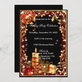 Gold Filigree Bells Candles Weihnachtsfest Party E Einladung (Vorne/Hinten)