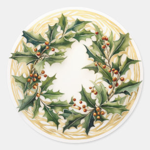 Gold Filigree & Berry Sprigs Runder Aufkleber