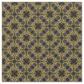 Gold Filigree Blume & Black Gray Karo Muster Stoff (Nahaufnahme)