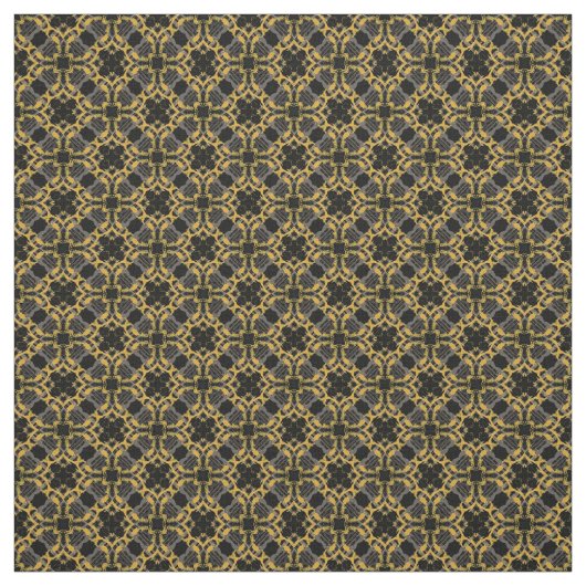 Gold Filigree Blume & Black Gray Karo Muster Stoff (Muster)