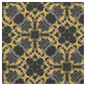 Gold Filigree Blume & Black Gray Karo Muster Stoff (Nahaufnahme)