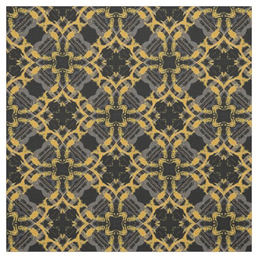 Gold Filigree Blume & Black Gray Karo Muster Stoff (Muster)