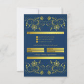 Gold Filigree Blume & Ivy auf atlantischem Blau RSVP Karte (Rückseite)