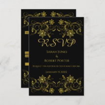 Gold Filigree Blume & Wein auf schwarzem Hintergru