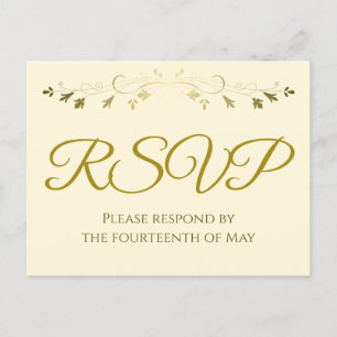 Gold Filigree Border Elegantes Cream Wedding RSVP Postkarte