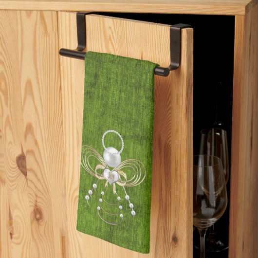 Gold Filigree Christmas Engel of Joy Green Geschirrtuch (Drittel gefaltet)