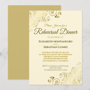 Gold Filigree Cream Wedding Probe Dinner Einladung