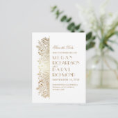 Gold Filigree Elegant Floral Save the Date Ankündigungspostkarte (Stehend Vorderseite)