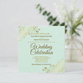 Gold Filigree Elegant Mint Green Square Wedding Einladung (Stehend Vorderseite)