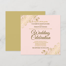 Gold Filigree Elegante Blush Pink Square Wedding Einladung