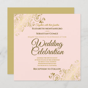 Gold Filigree Elegante Blush Pink Square Wedding Einladung