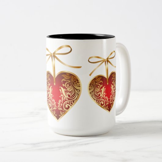 Gold Filigree Herz Zweifarbige Tasse (VorderseiteRechts)
