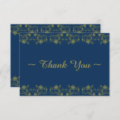 Gold Filigree Minimalistisch auf atlantischem Blau Dankeskarte (Vorne/Hinten)