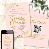 Gold Filigree on Pink Elegant QR Code Wedding Einladung