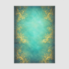 Gold Filigree, Teal Background EZ7 Decoupage Seidenpapier