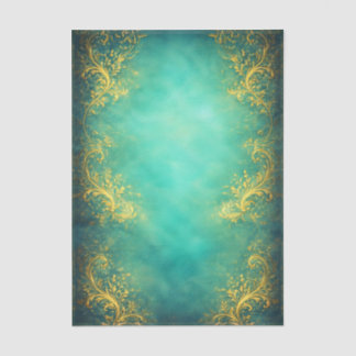 Gold Filigree, Teal Background EZ7 Decoupage Seidenpapier