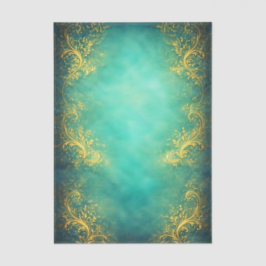 Gold Filigree, Teal Background EZ7 Decoupage Seidenpapier (Vorderseite)