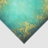Gold Filigree, Teal Background EZ7 Decoupage Seidenpapier (Ausschnitt)