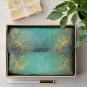 Gold Filigree, Teal Background EZ7 Decoupage Seidenpapier (Geschenk)
