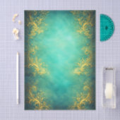 Gold Filigree, Teal Background EZ7 Decoupage Seidenpapier (Handwerk)