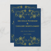 Gold Filigree und Script auf Atlantic Blue Save The Date (Vorne/Hinten)