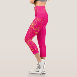Gold Filigree Vine Sporty Chic Aclebwear Capri Leggings