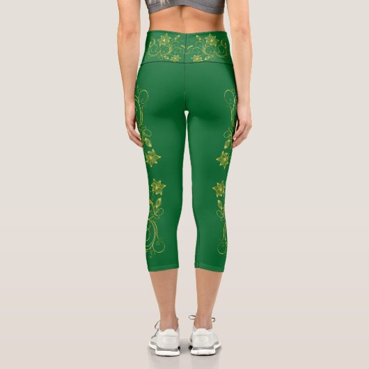 Gold Filigree Vine Sporty Chic Aclebwear Capri Leggings (Rückseite)