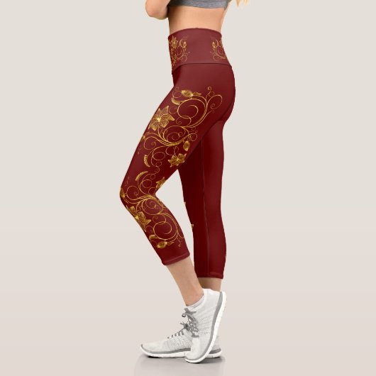 Gold Filigree Vine Sporty Chic Aclebwear Capri Leggings (Links)
