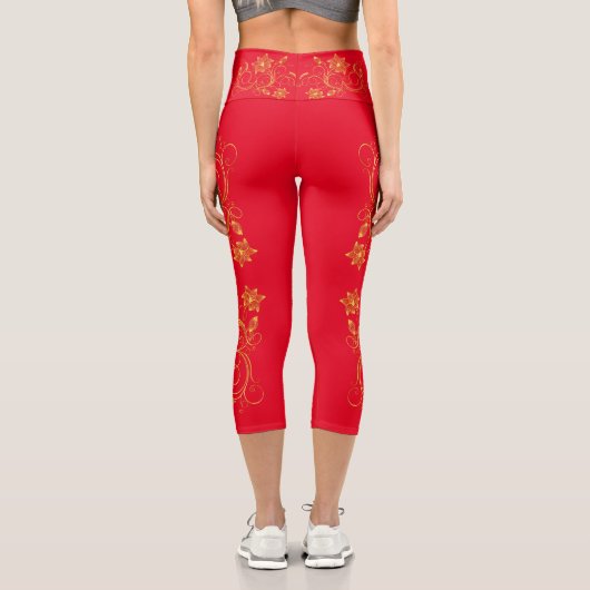 Gold Filigree Vine Sporty Chic Aclebwear Capri Leggings (Rückseite)